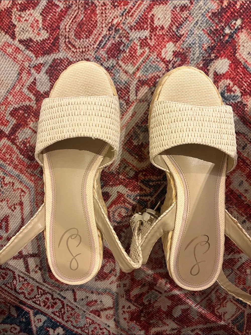 Sam Edelman Cream Woven Espadrille Wedge Sandals